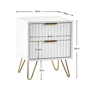 White nightstand with dimensions labeled on a white background
