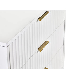 Close-up of a white cabinet with gold handles on a white background