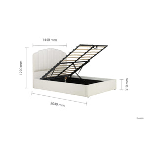 White bed frame with dimensions labeled on a white background