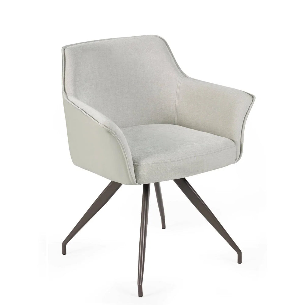 DINING CHAIR WITH BLACK METAL LEGS ON A WHITE BACKGROUND