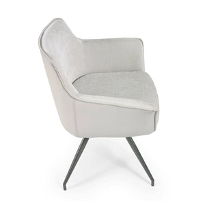 DINING CHAIR WITH BLACK METAL LEGS ON A WHITE BACKGROUND