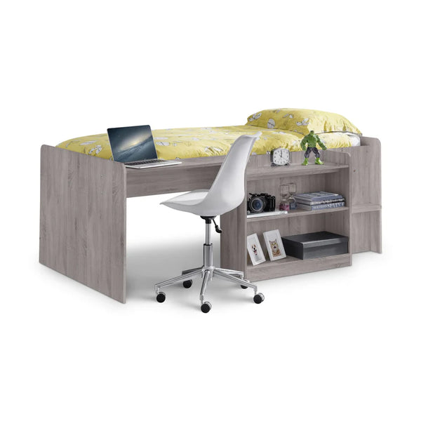 Children's bed with desk and chair on a white background