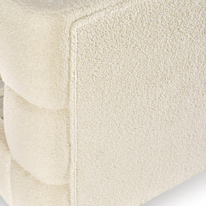 Cream bed frame boucle textured fabric detail