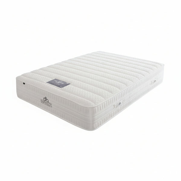 White mattress with a brand logo on a white background