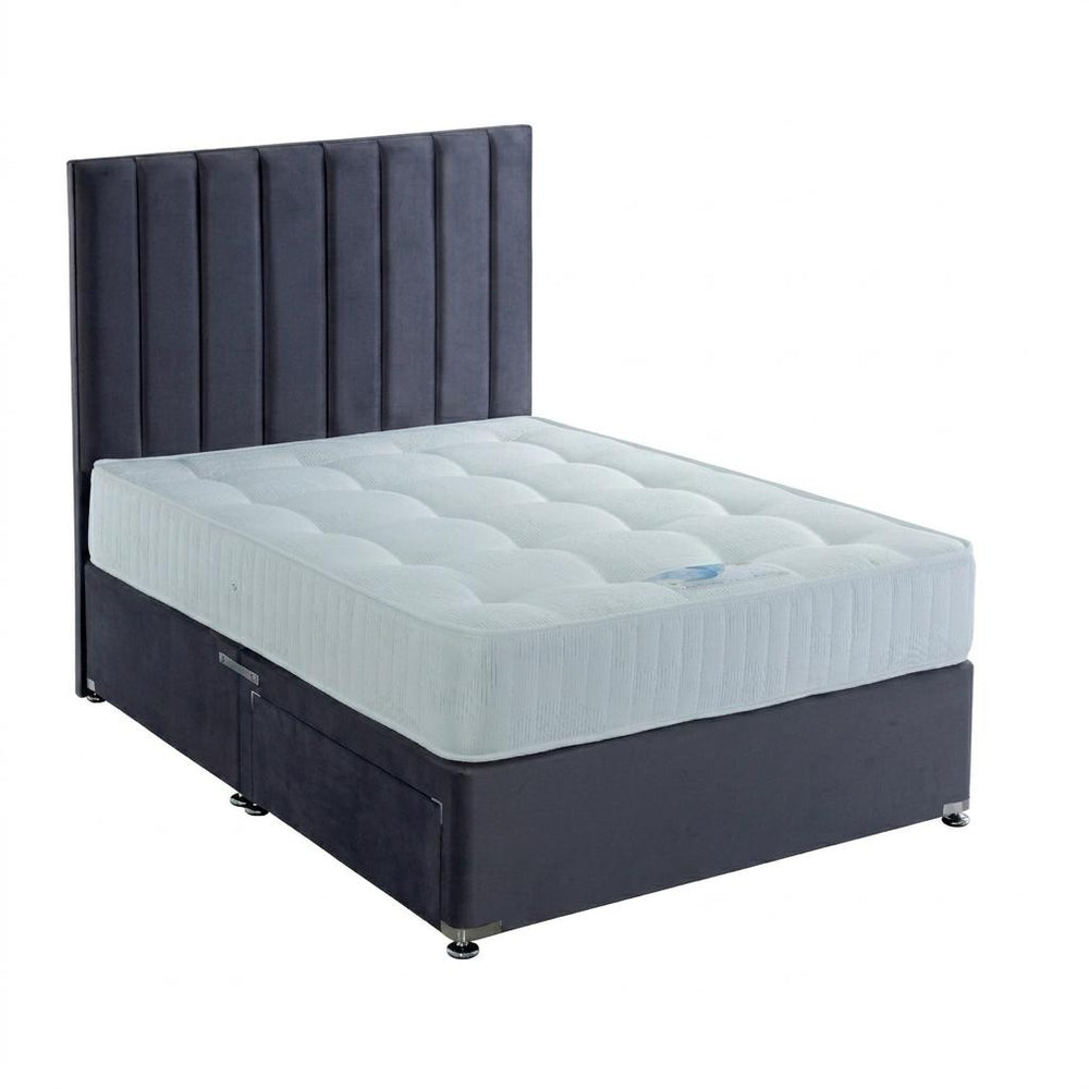 Bed with mattress and headboard on a white background