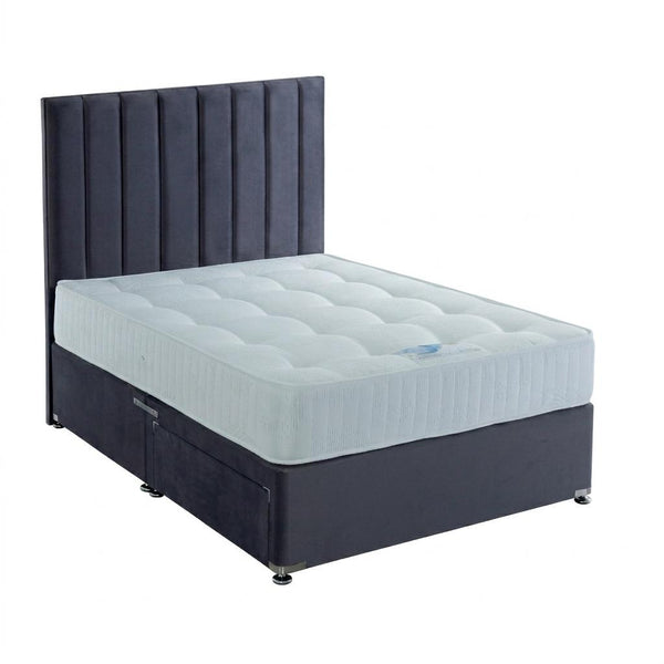 Bed with mattress and headboard on a white background