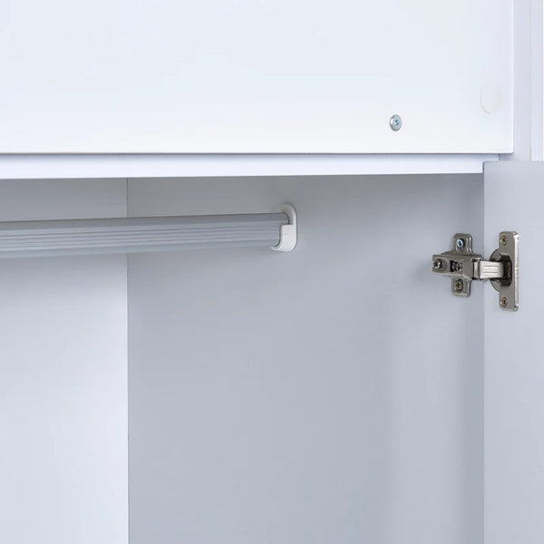 Close-up of a cabinet with a hinge and rail system.