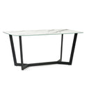 marble table with black metal legs on a white background