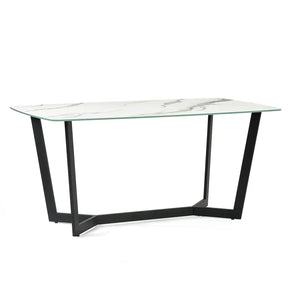 marble table with black metal legs on a white background