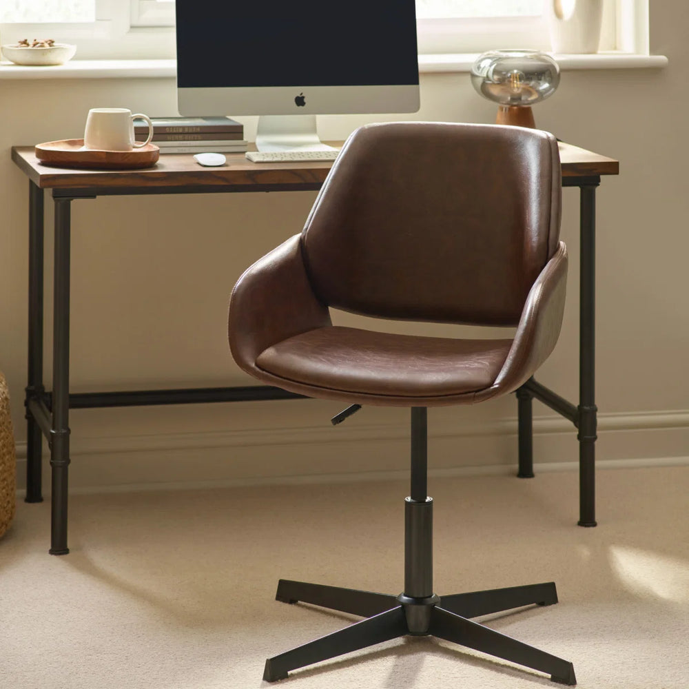 Brown leather swivel chair on a white background