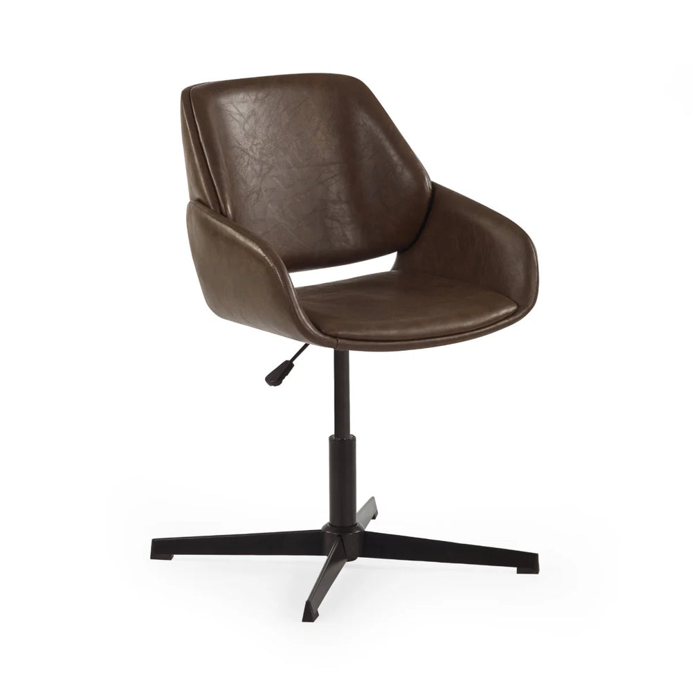 Brown leather swivel chair on a white background