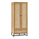 Wooden wardrobe with rattan doors on a white background