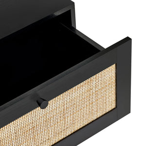 Black drawer with woven texture on a white background