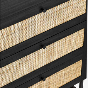 Black dresser with woven drawers