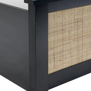 Black wooden furniture with woven texture on a white background