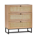 Wooden cabinet with rattan doors on a white background