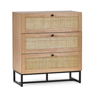 Wooden cabinet with rattan doors on a white background