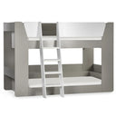 Gray and white bunk bed with ladder on a white background
