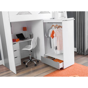 Pritchard white cabin bed wardrobe detail