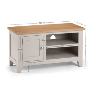 TV stand with dimensions on a white background