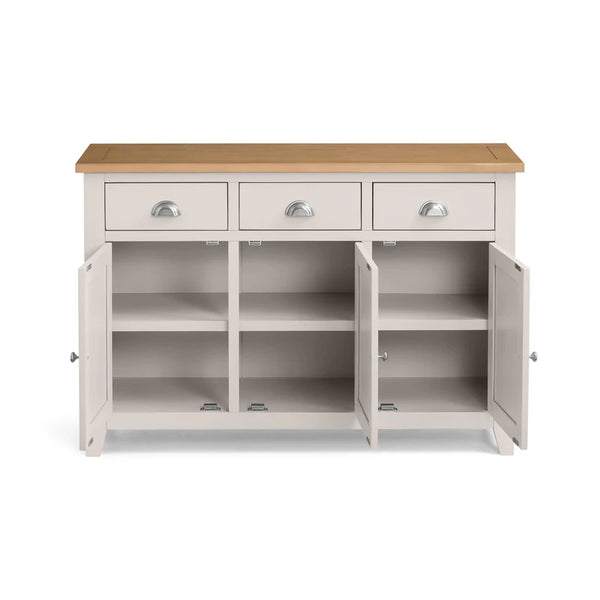 Gray sideboard with wooden top on a white background