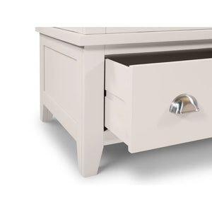 grey wardrobe open drawer with silver cup handle