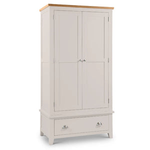 White wardrobe with wooden top on a white background