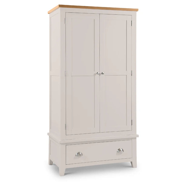 White wardrobe with wooden top on a white background