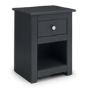 Black nightstand with a drawer on a white background