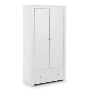 White wardrobe with two doors and a drawer on a white background