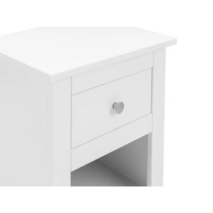 White nightstand with a drawer on a white background