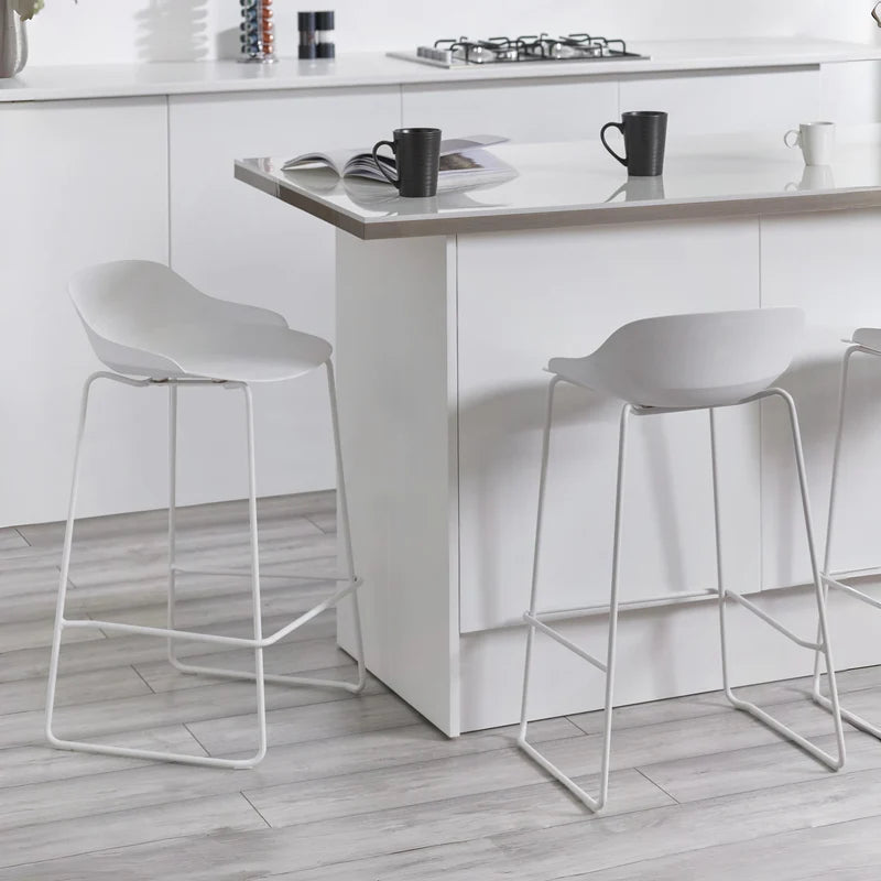 Two white bar stools on a white background