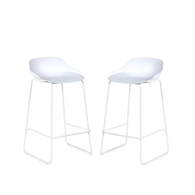 Two white bar stools on a white background