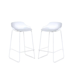 Two white bar stools on a white background