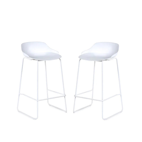 Two white bar stools on a white background