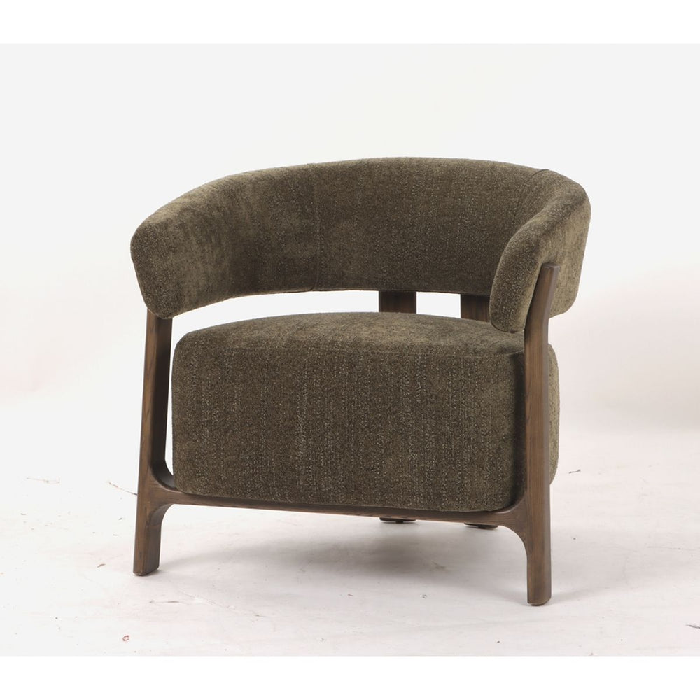 Brown upholstered armchair on a white background