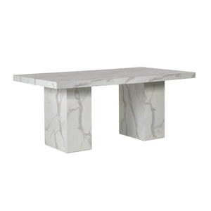Marble-textured dining table on a white background