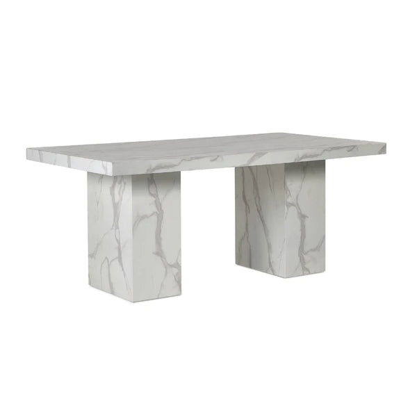 Marble-textured dining table on a white background