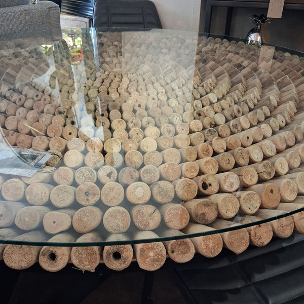 Ex-Display Round Glass Top Cork Table + 4 Chairs