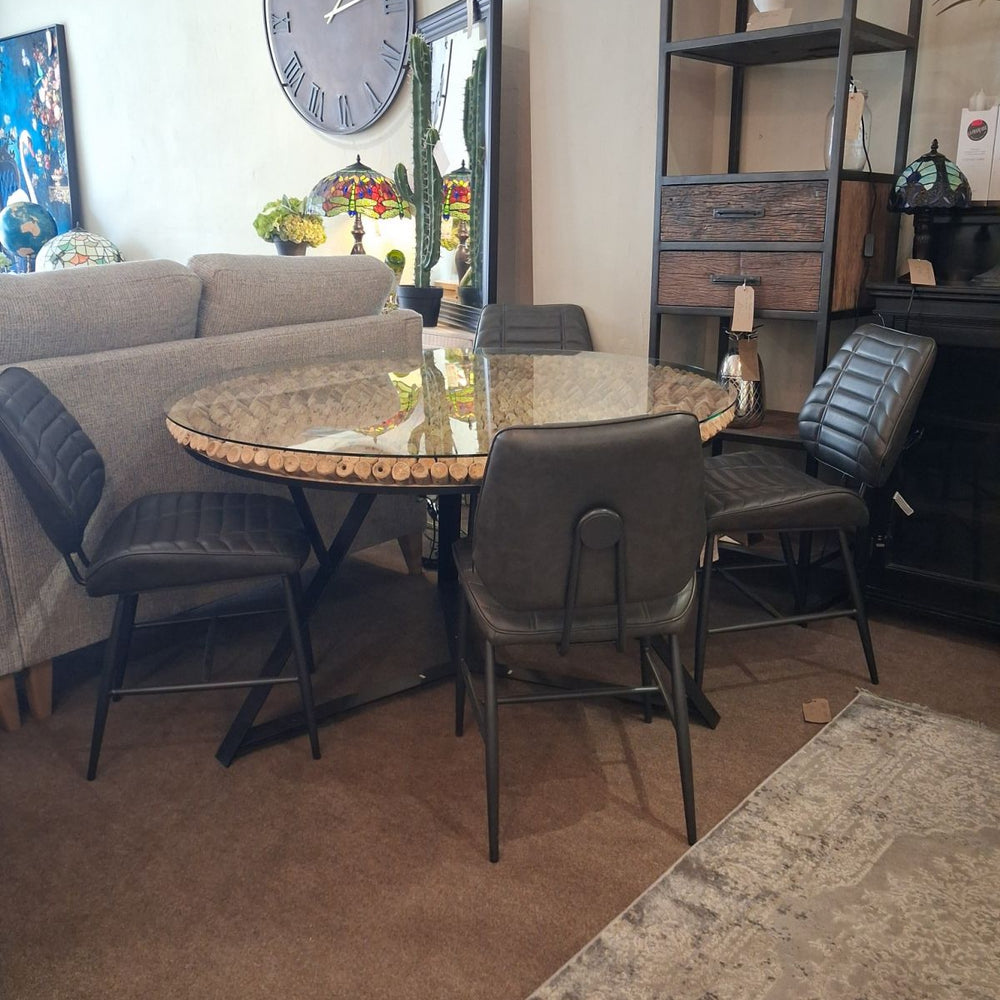 Ex-Display Round Glass Top Cork Table + 4 Chairs