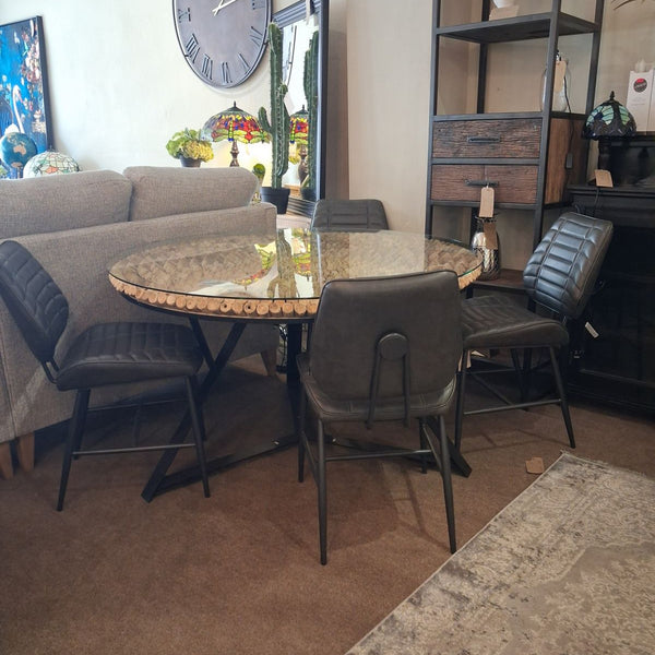 Ex-Display Round Glass Top Cork Table + 4 Chairs
