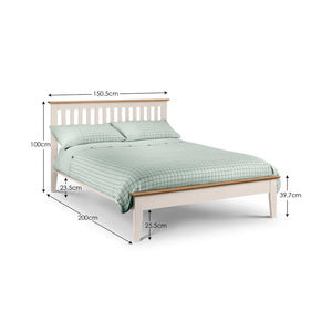 Bed with dimensions labeled on a white background