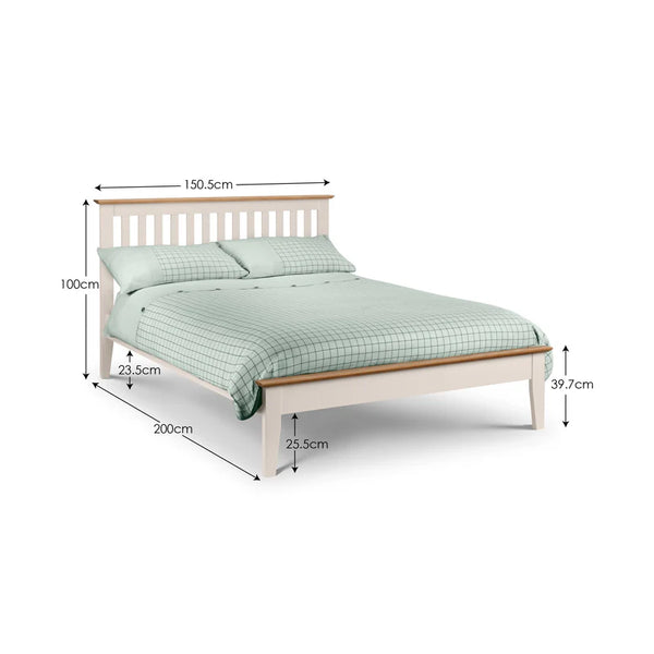 Bed with dimensions labeled on a white background