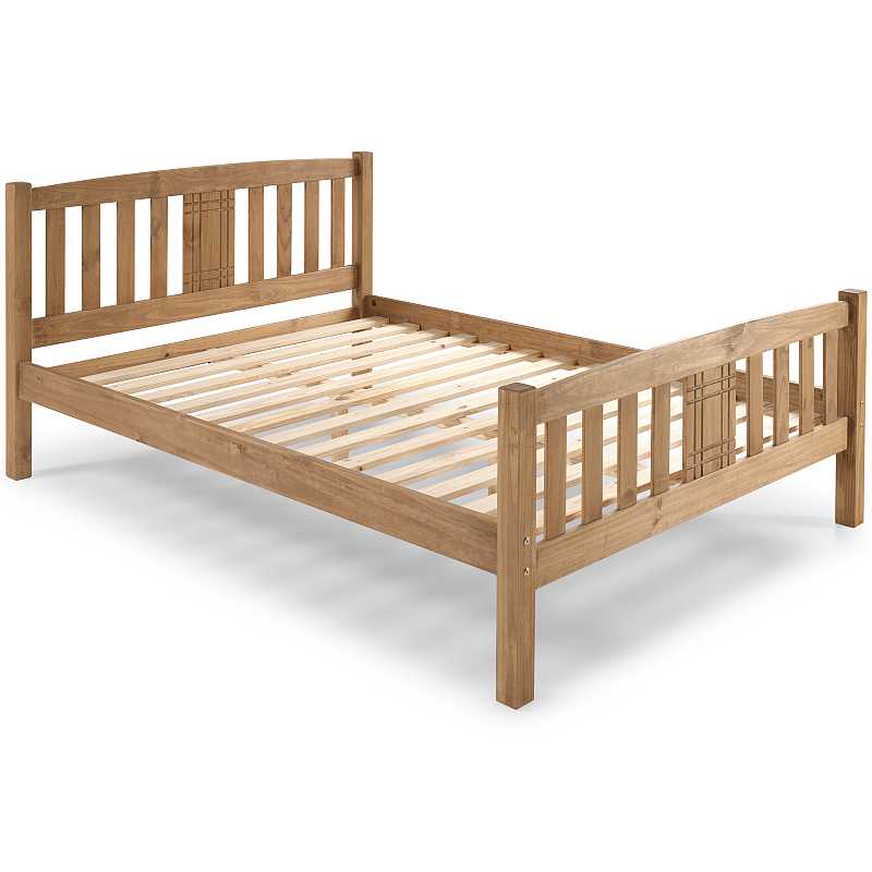 Wooden bed frame on a white background