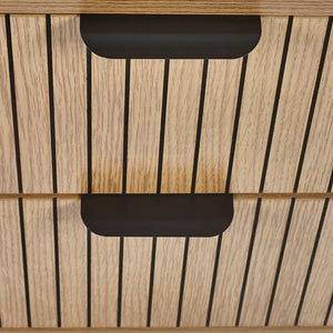Wooden surface with black rectangular handles