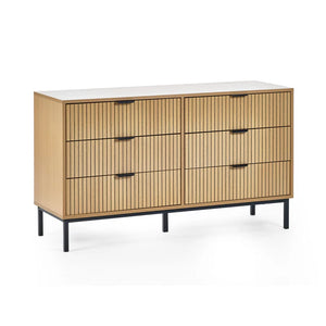 Wooden dresser with white top on a white background