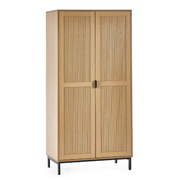 Wooden wardrobe with two doors on a white background