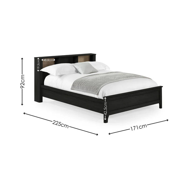 Bed with dimensions labeled on a white background