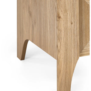 Wooden side table with a white background