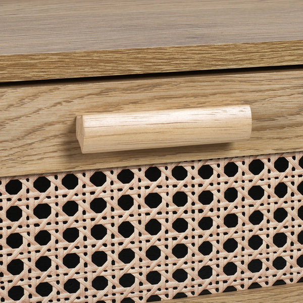 Wooden drawer with a handle and perforated design